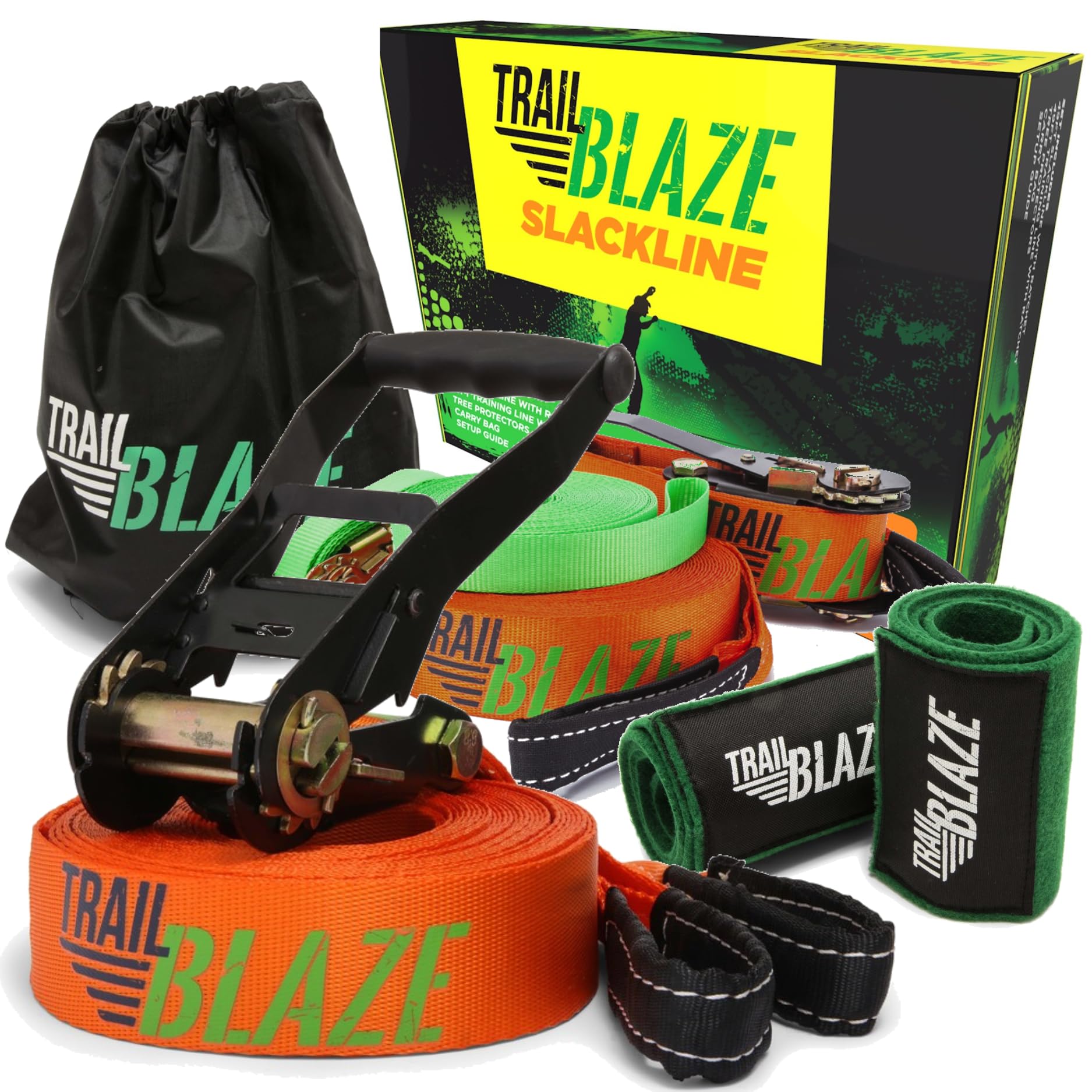 Complete Slackline Kit 60ft - Wider Tree Protectors Slack Lines for Backyard