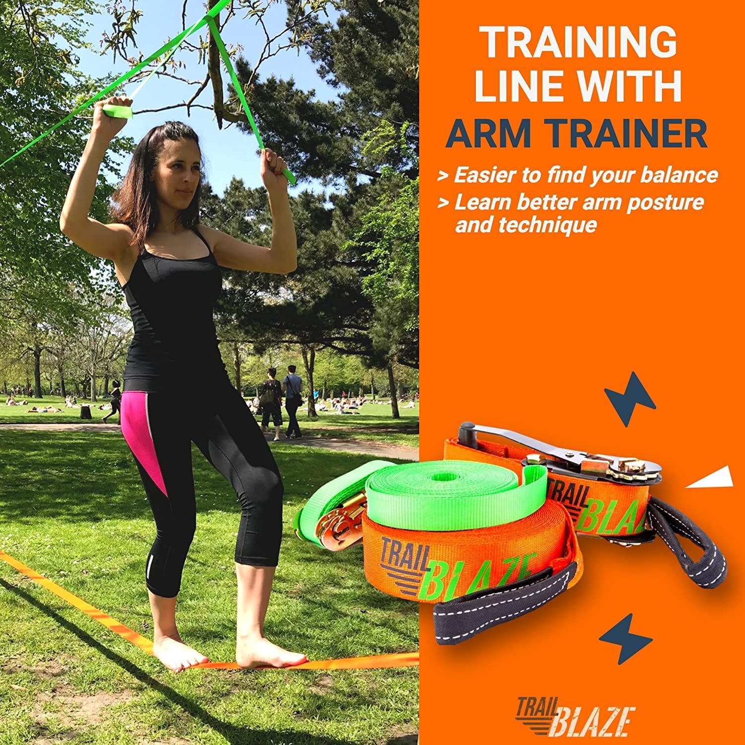 Complete Slackline Kit 60ft - Wider Tree Protectors Slack Lines for Backyard