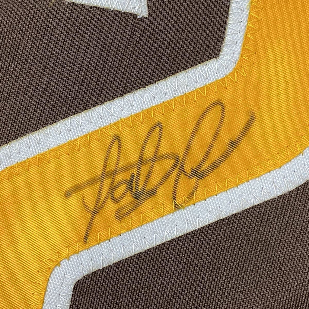 Framed Autographed/Signed Fernando Tatis Jr. 35x39 San Diego Brown Baseball Jersey JSA COA