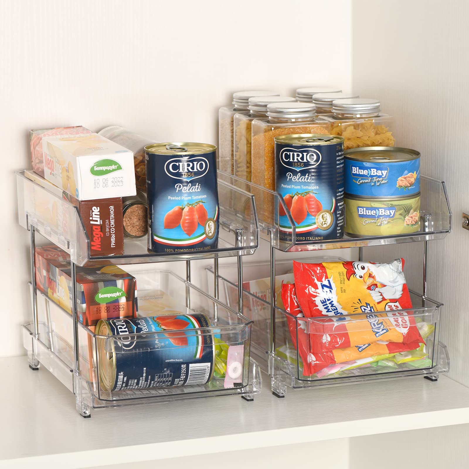 Simetufy 2 Tier Clear Organizer with Dividers, Multi-Purpose Slide-Out