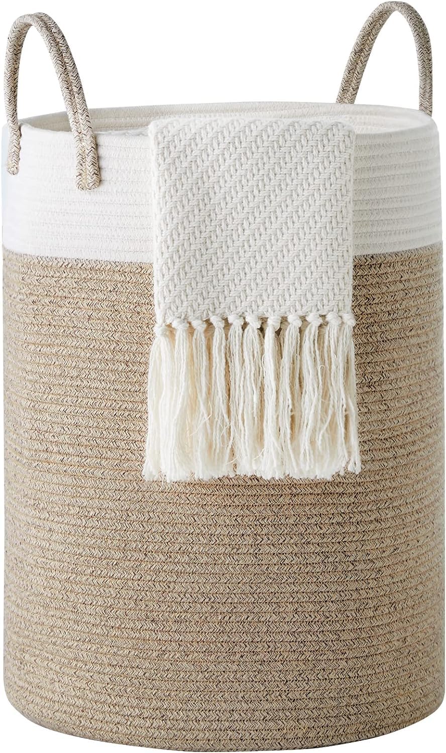 Cotton Rope Laundry Hamper by YOUDENOVA, 58L - Woven Collapsible Laundry Basket