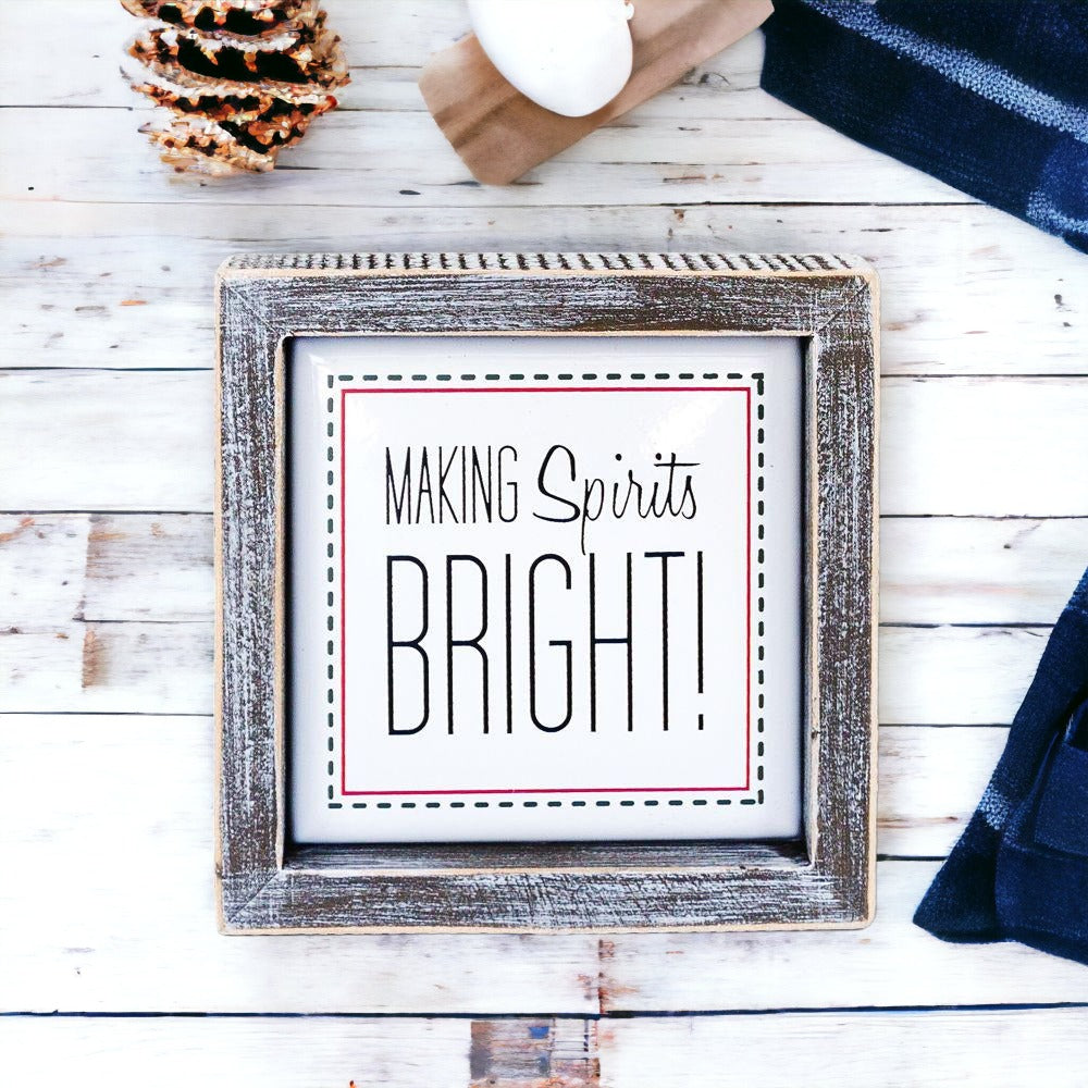 Christmas Wooden Sign 5 Inch Framed Making Spirits Bright Holiday Decor
