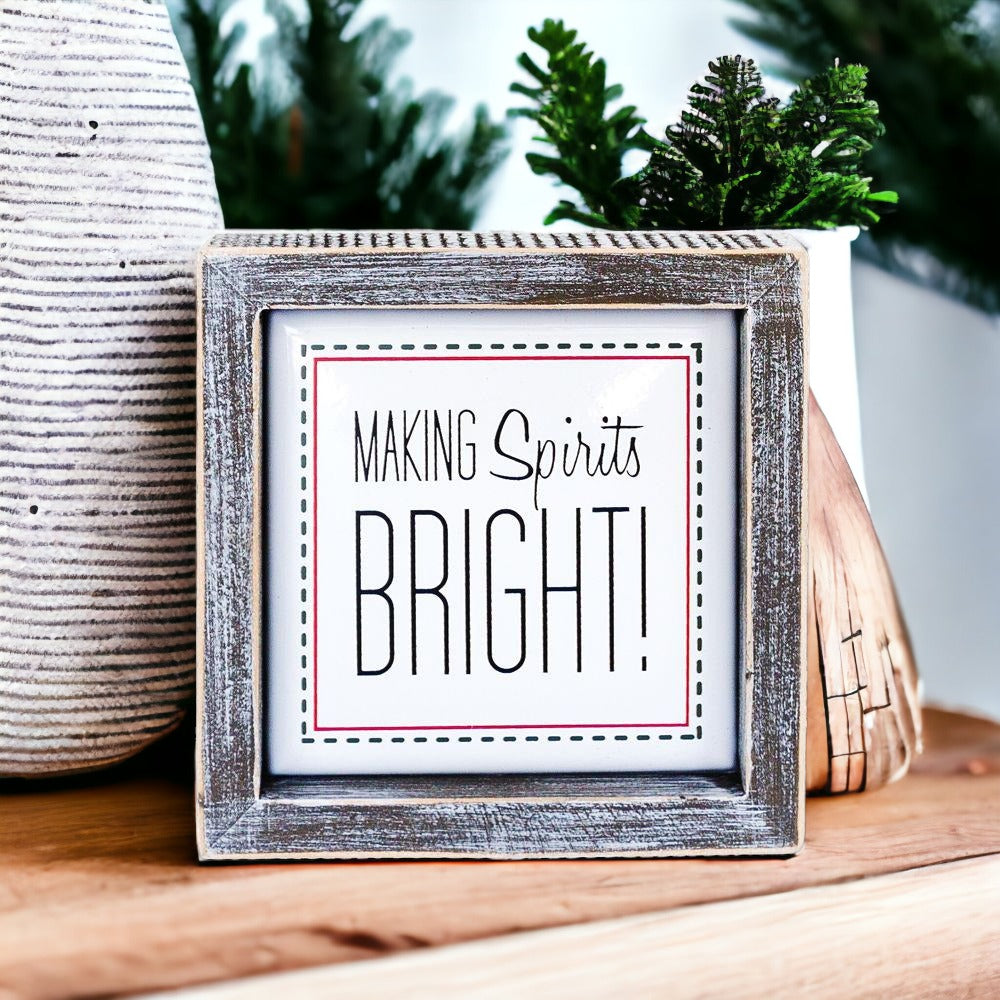 Christmas Wooden Sign 5 Inch Framed Making Spirits Bright Holiday Decor