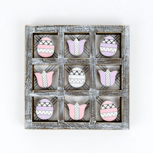 Easter Spring Tic Tac Toe Wooden Game Decor Set Tulip & Egg Pieces - 2 Sizes
