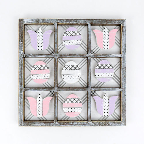 Easter Spring Tic Tac Toe Wooden Game Decor Set Tulip & Egg Pieces - 2 Sizes