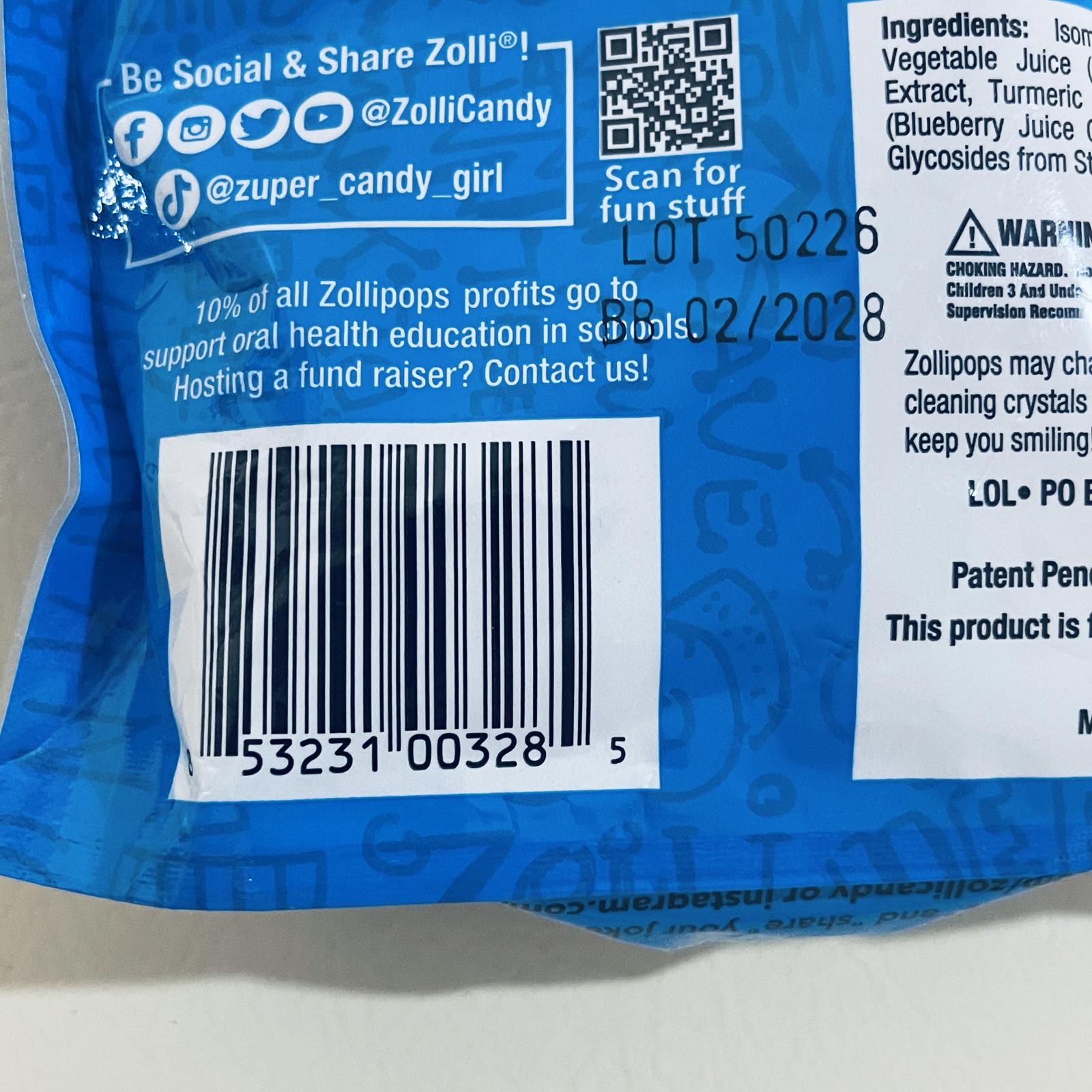 Zolli Pops The Clean Teeth Pops, 5.2 oz Pkg EXP 2/2028