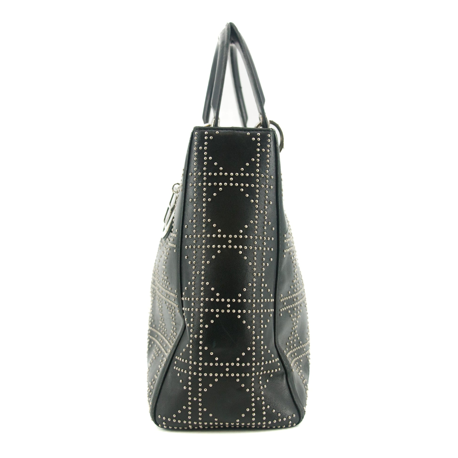 Christian Dior Leather Studded Black Lady Dior Tote Bag #8532