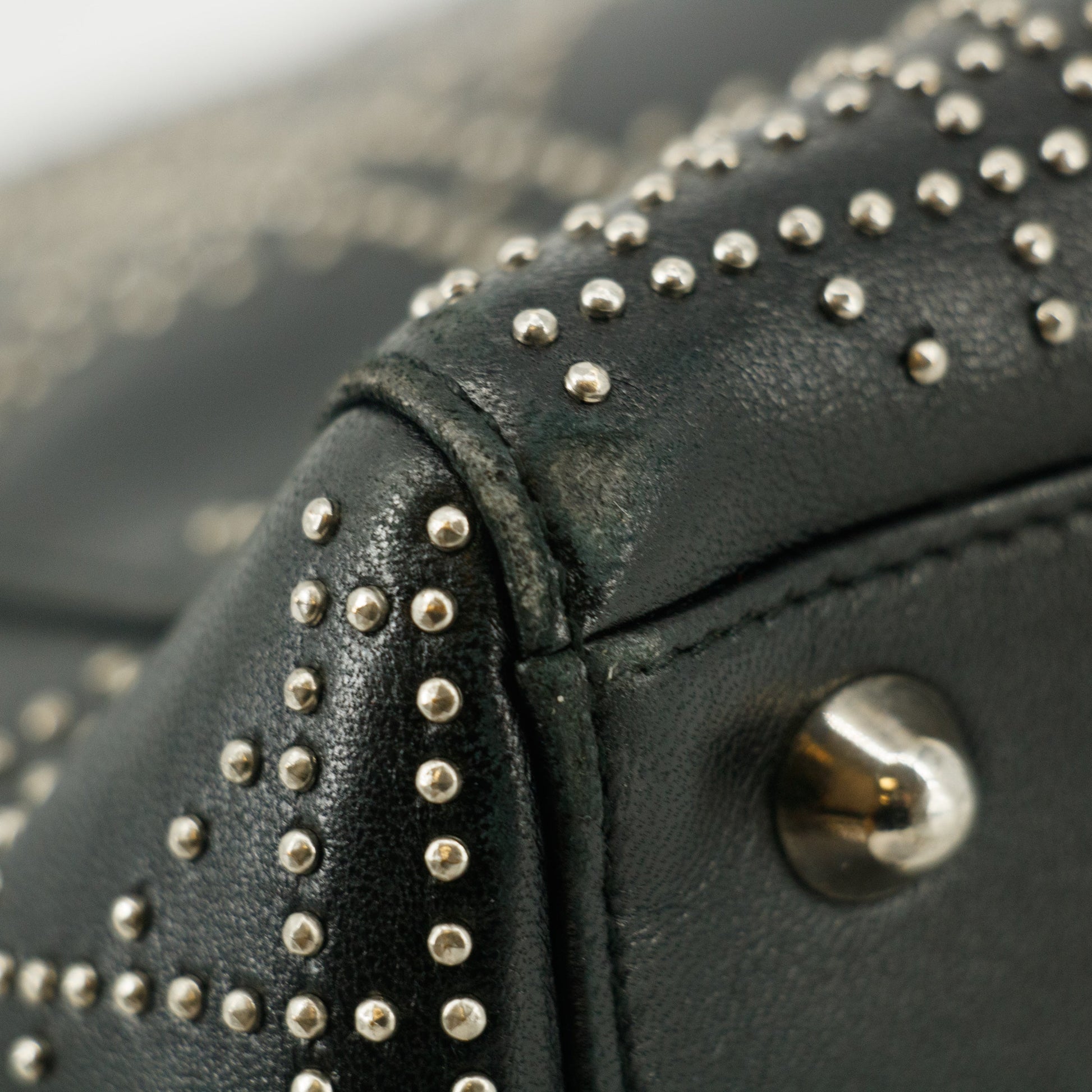 Christian Dior Leather Studded Black Lady Dior Tote Bag #8532