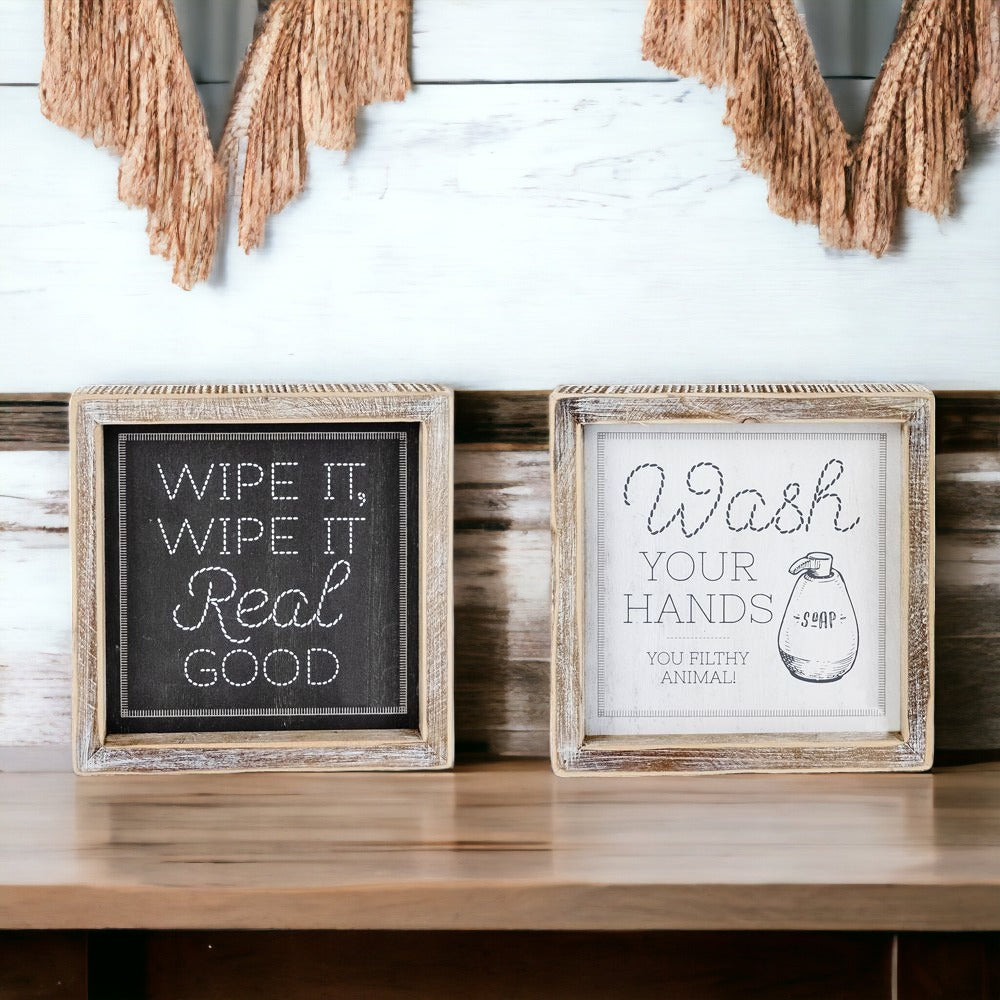 Double Sided Humorous Bathroom Sign Wipe It Real Good Reminder Wash Hands After Use