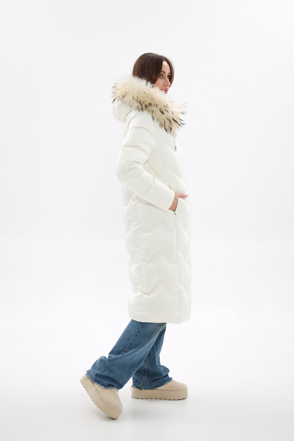 Genuine Fur Trim Down Fill Coat