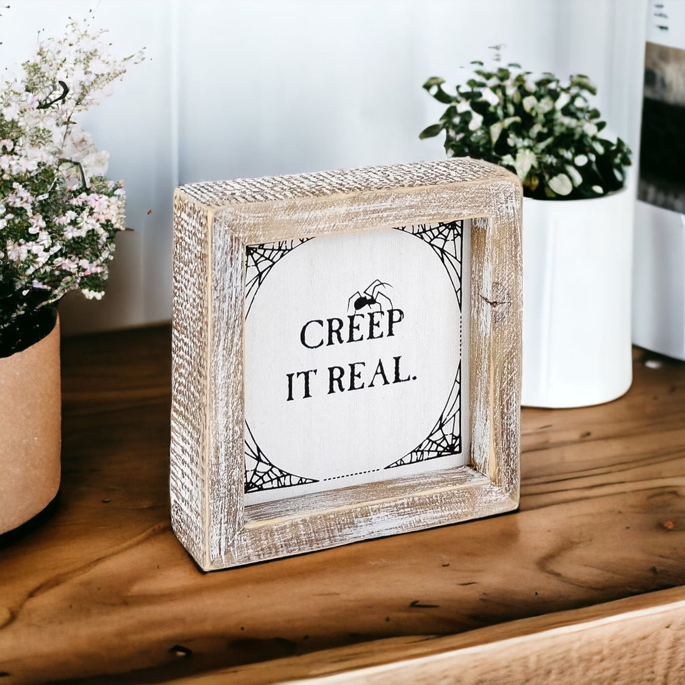 Reversible Double-Sided Fall And Halloween Sign, Autumn Color / Creep It Real