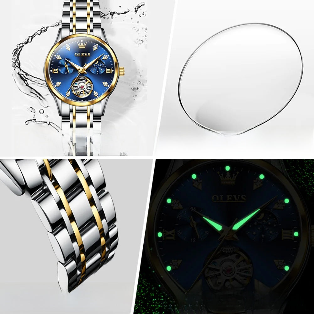 Women's Automatic Stainless Steel Watch Diamond Markers