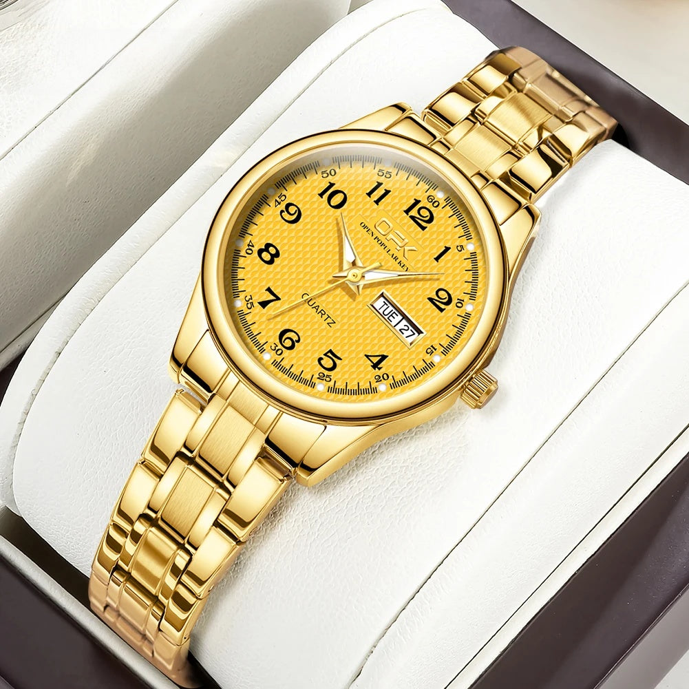 Women's Stainless Steel Blue Dial Watch Dual Calendar