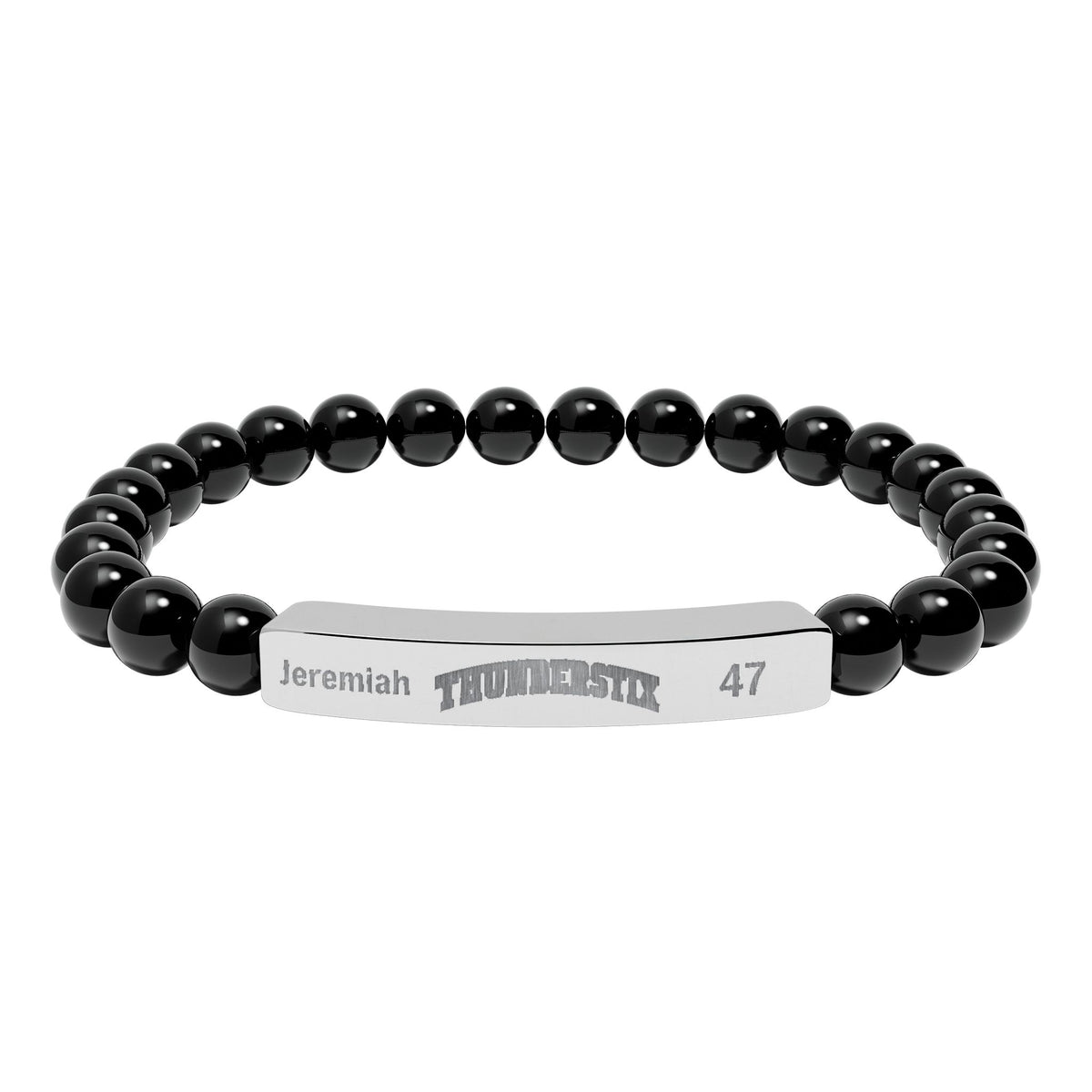 Natural Stone Stretch Bar Bracelet (Engraving - Thundersticks) Personalization Avail (Player Name and #)