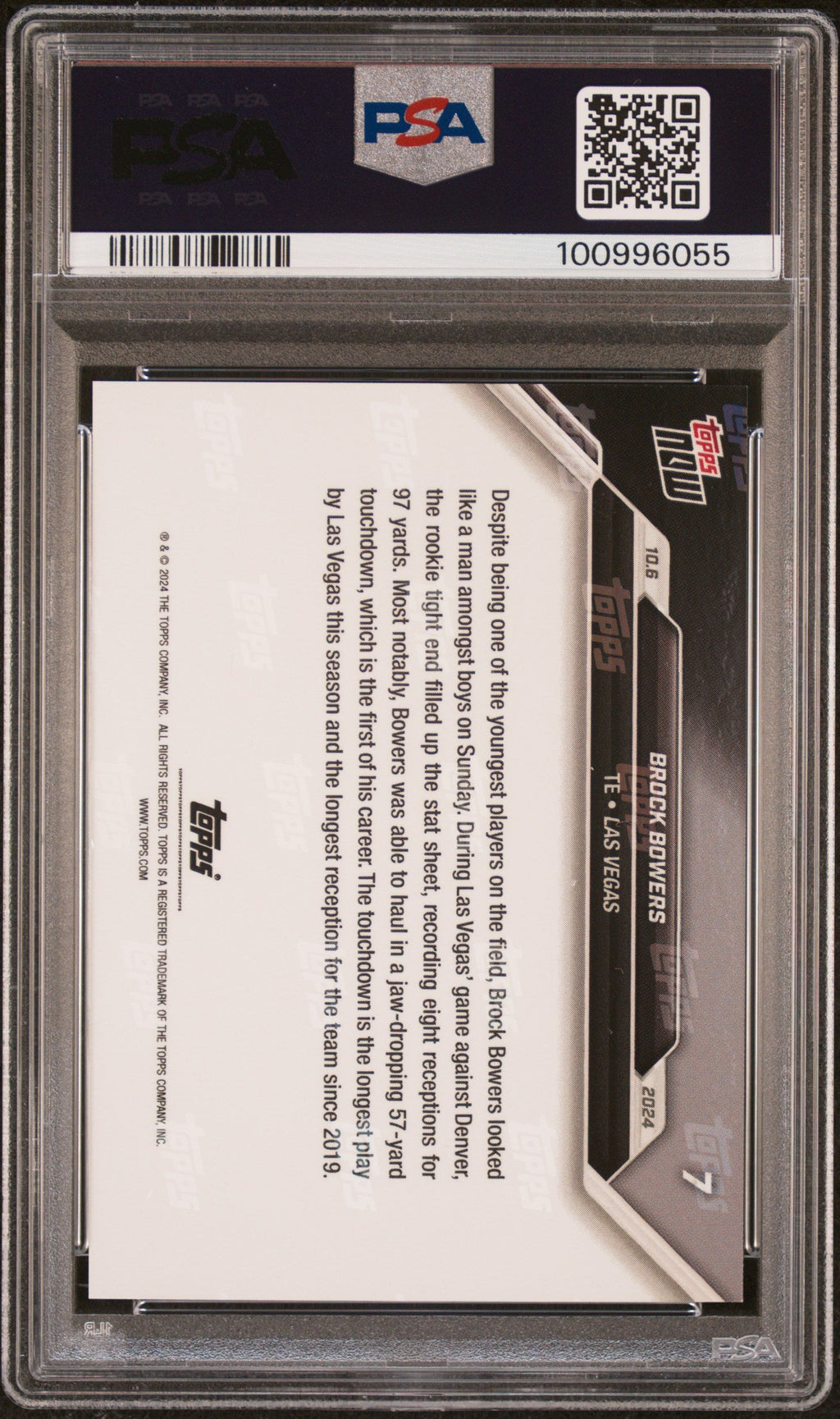 Graded 2024 Topps Now Brock Bowers #7 Rookie RC Football Card PSA 9 Mint