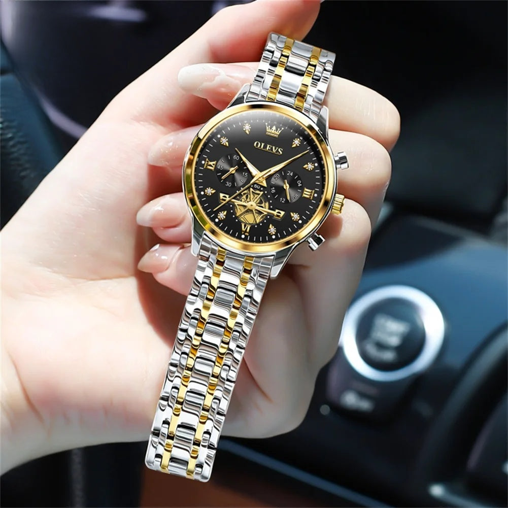 Women's Gold Stainless Steel Multifunction Quartz Watch