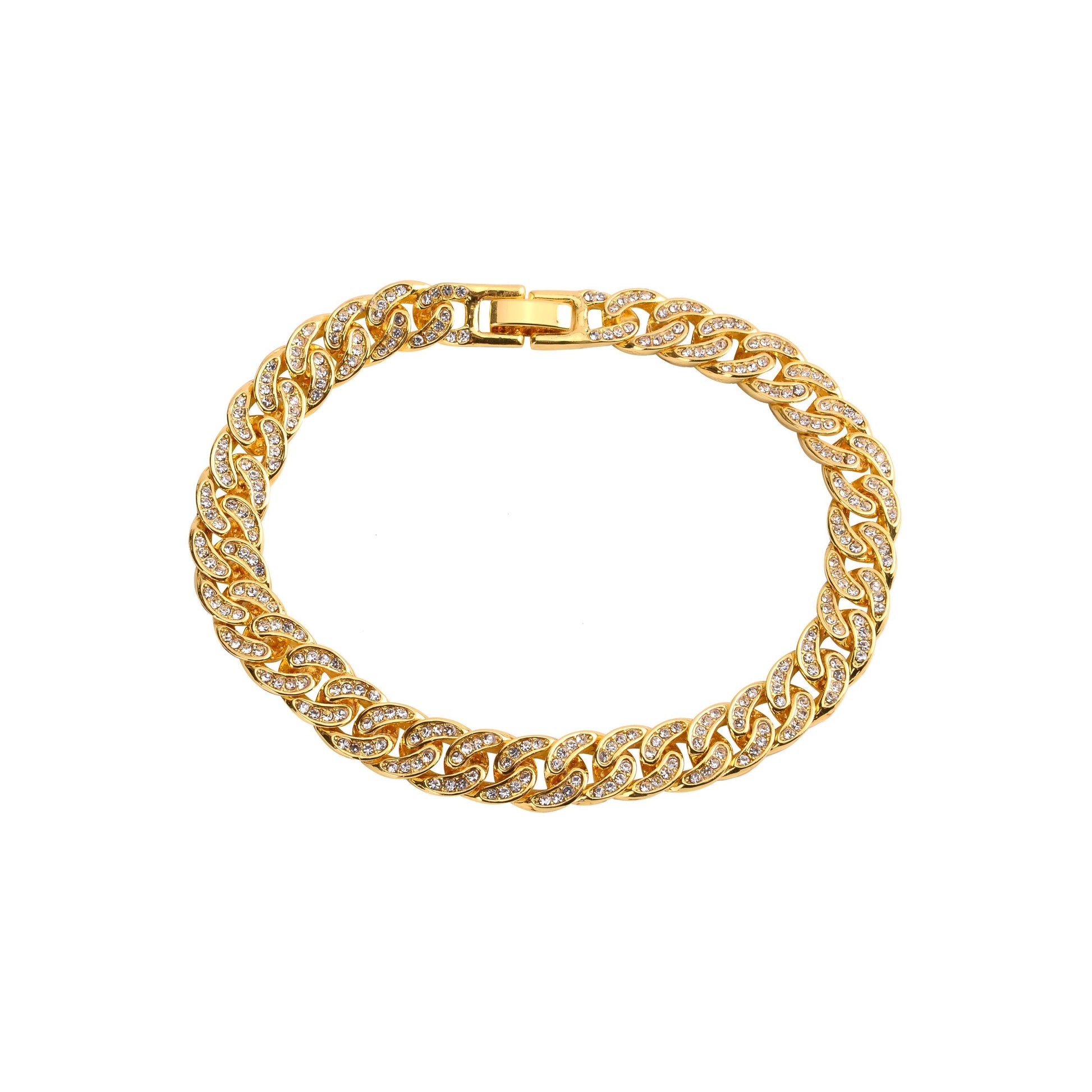 8mm Cuban Bracelet Pave Iced Curb Link High Shine Finish