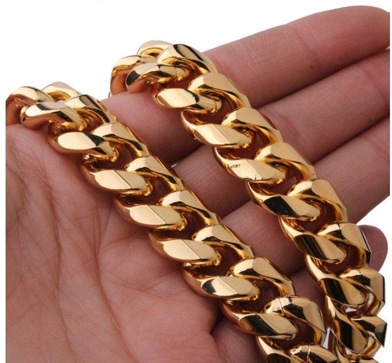 8MM CZ Cuban Link Chain Iced Gold Plated Mens Necklace