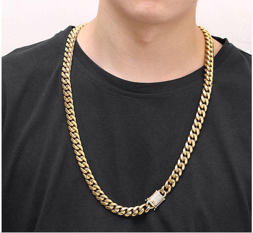 8MM CZ Cuban Link Chain Iced Gold Plated Mens Necklace