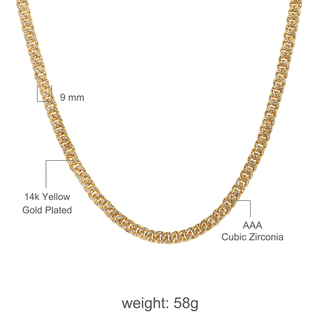 8mm Gold Cuban Chain Iced Clear CZ Stones Necklace Unisex