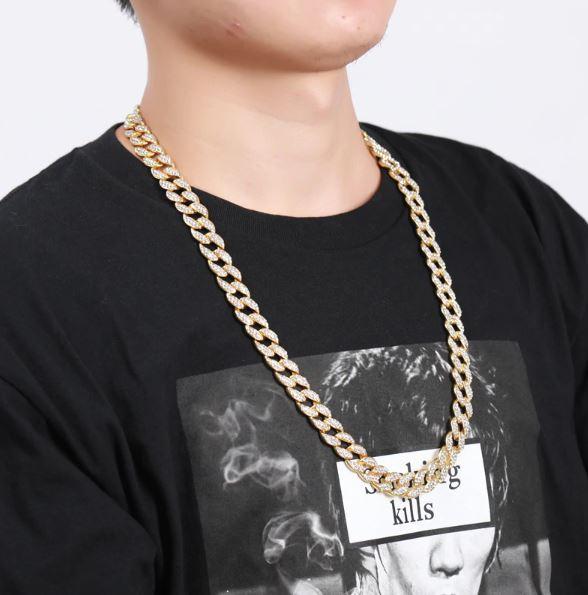 8mm Gold Cuban Chain Iced Clear CZ Stones Necklace Unisex