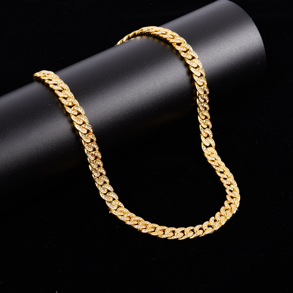 8mm Gold Cuban Chain Iced Clear CZ Stones Necklace Unisex