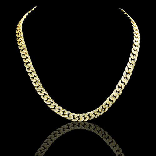 8mm Gold Cuban Chain Iced Clear CZ Stones Necklace Unisex