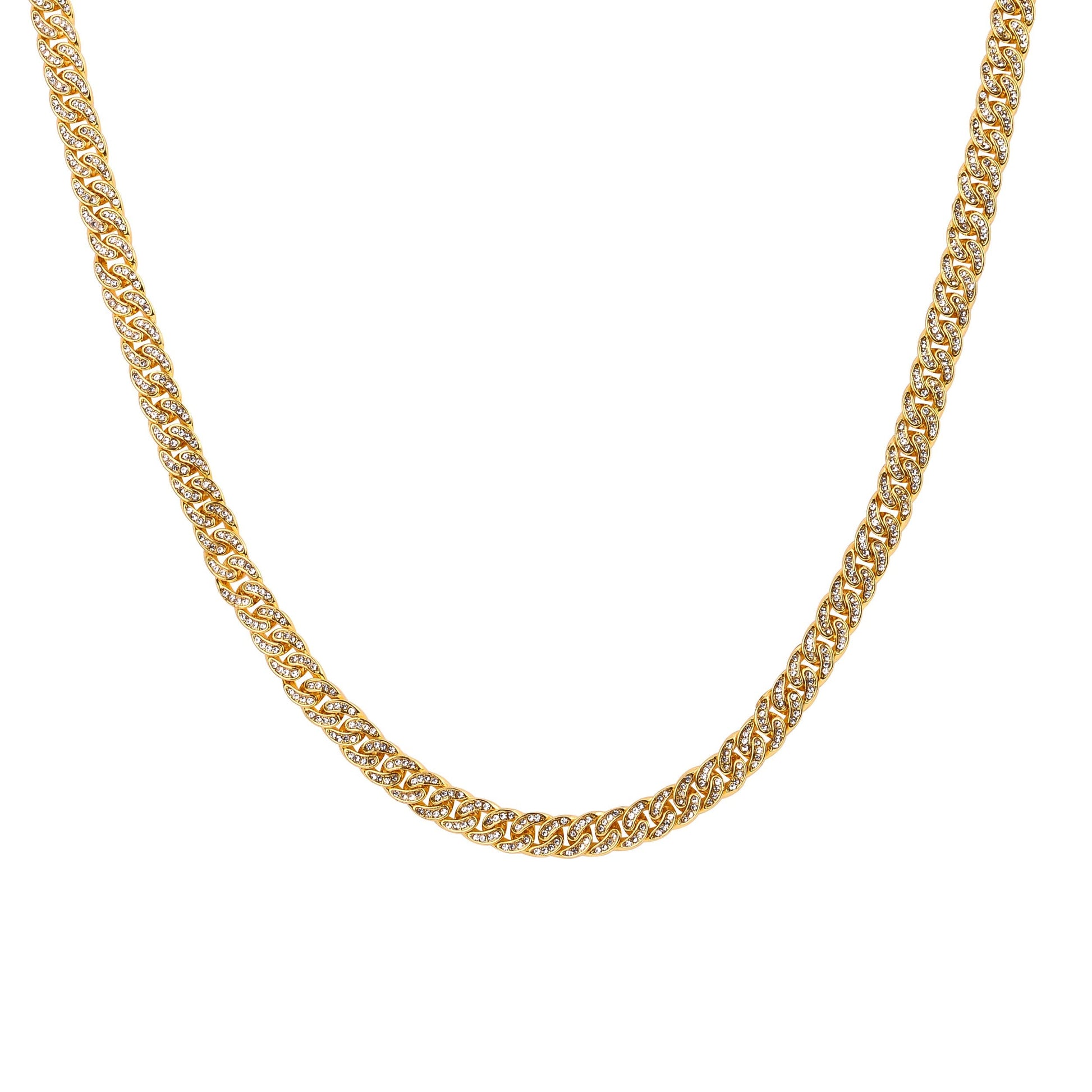 8mm Gold Cuban Chain Iced Clear CZ Stones Necklace Unisex