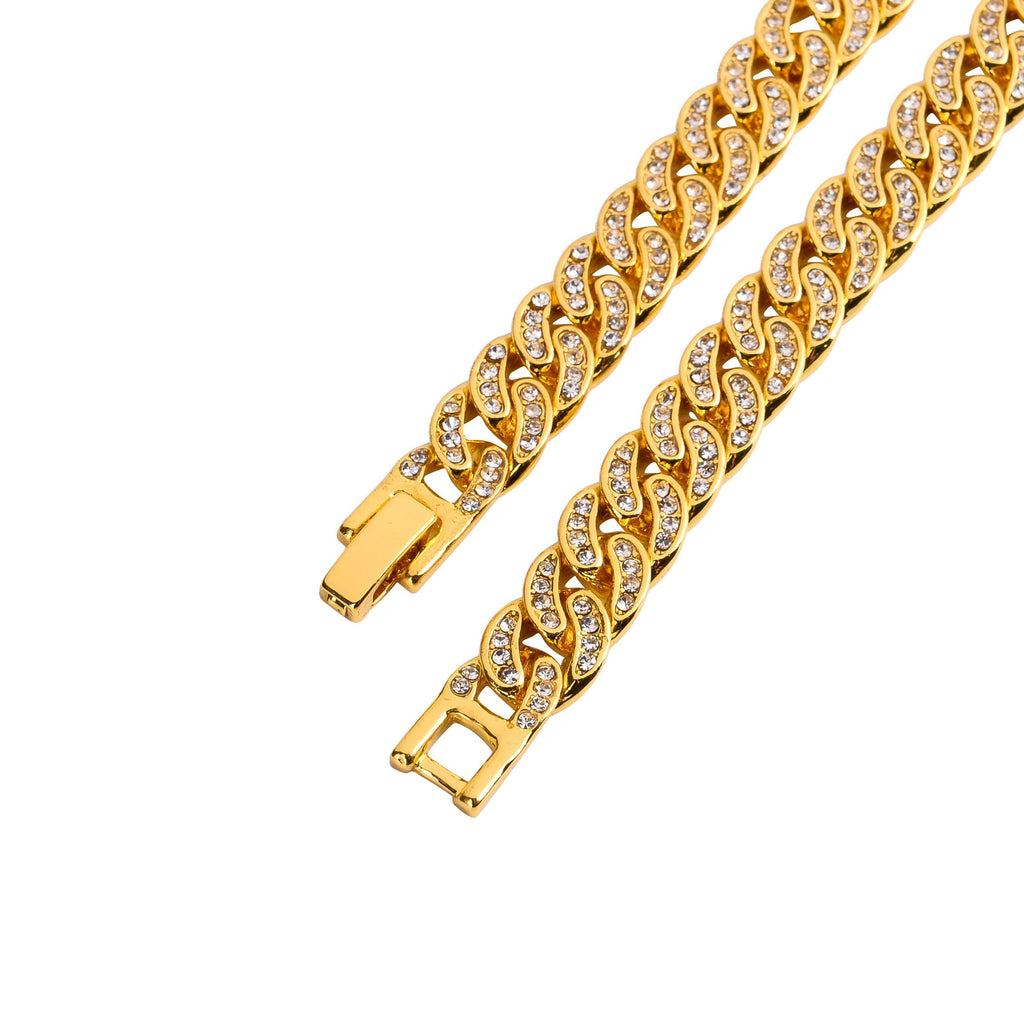 8mm Gold Cuban Chain Iced Clear CZ Stones Necklace Unisex