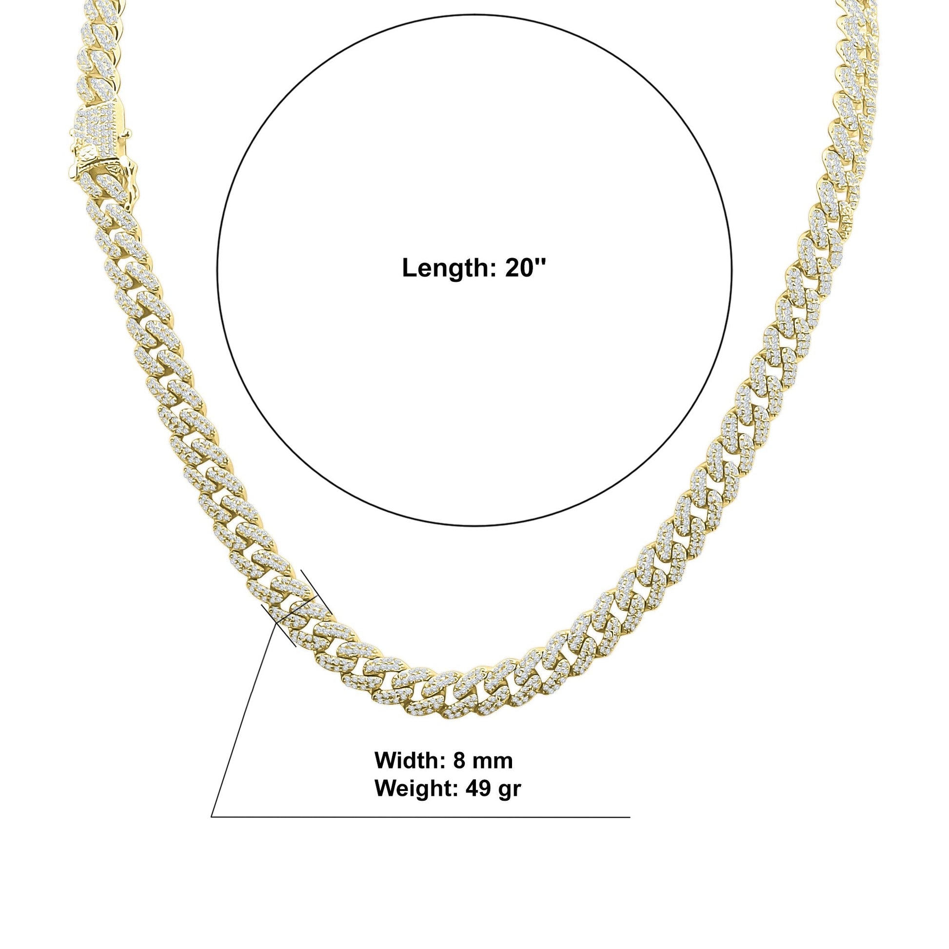 8mm Iced Cuban Link Chain Pave Stones Hip Hop Necklace