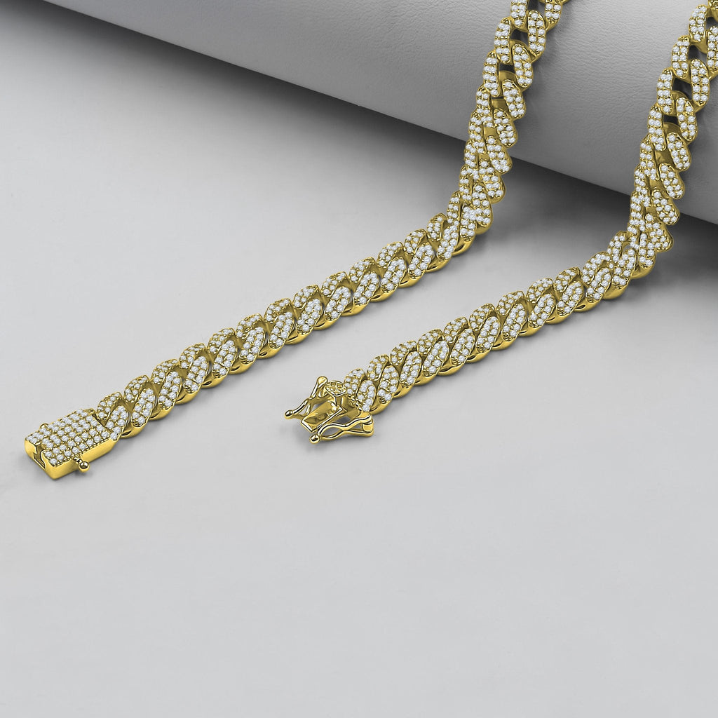8mm Iced Cuban Link Chain Pave Stones Hip Hop Necklace