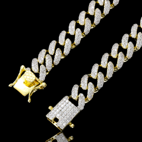 8mm Iced Cuban Link Chain Pave Stones Hip Hop Necklace