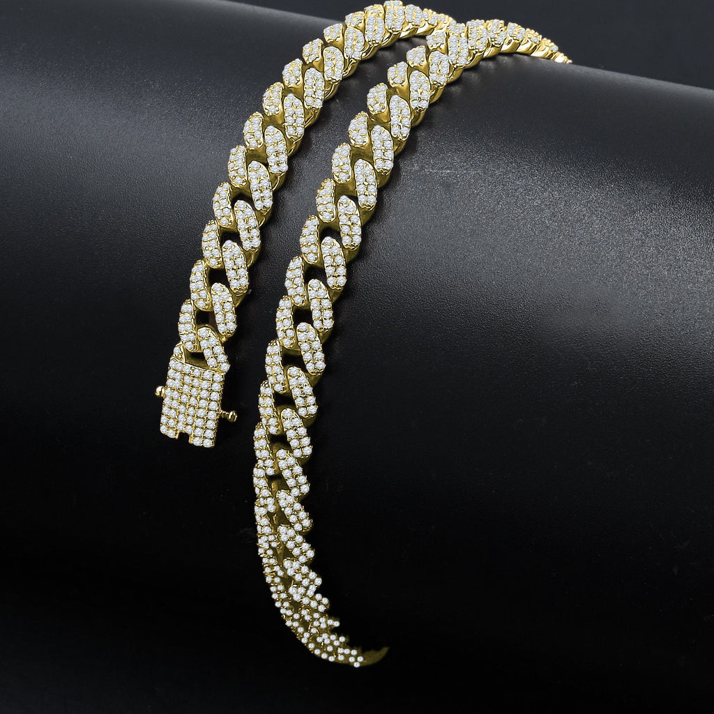 8mm Iced Cuban Link Chain Pave Stones Hip Hop Necklace
