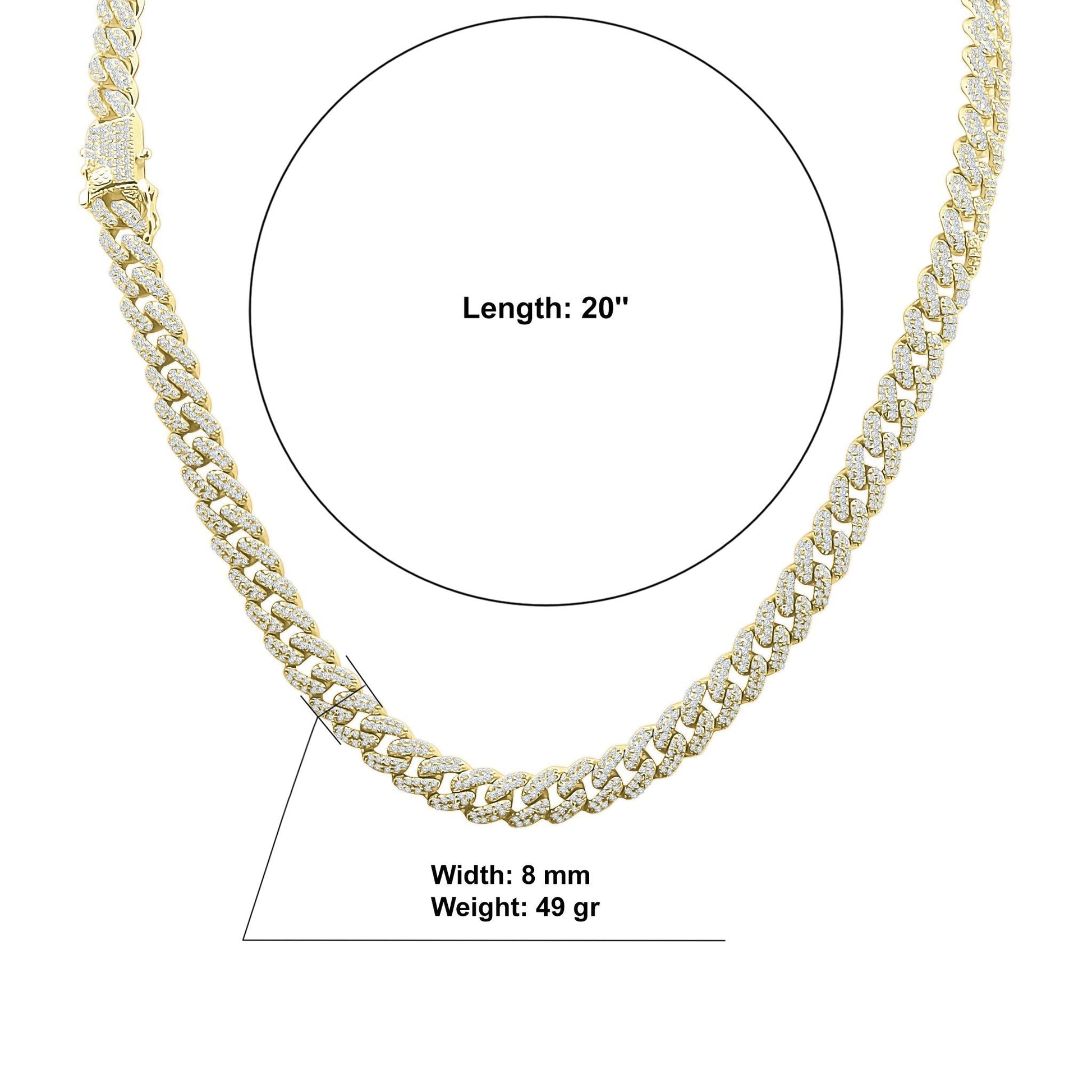 8mm Pave Cuban Link Chain Necklace Iced Out Gold Plated