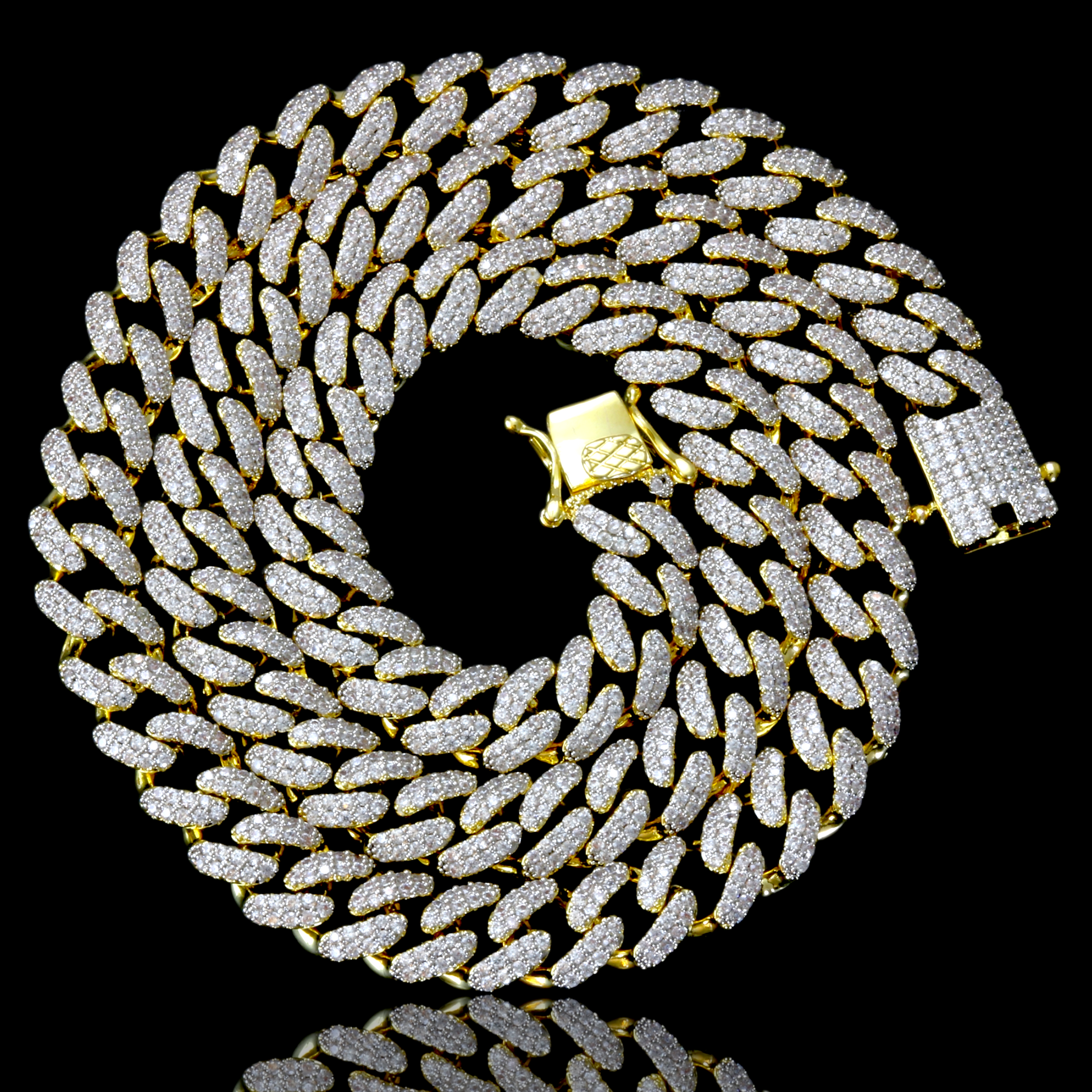 8mm Pave Cuban Link Chain Necklace Iced Out Gold Plated
