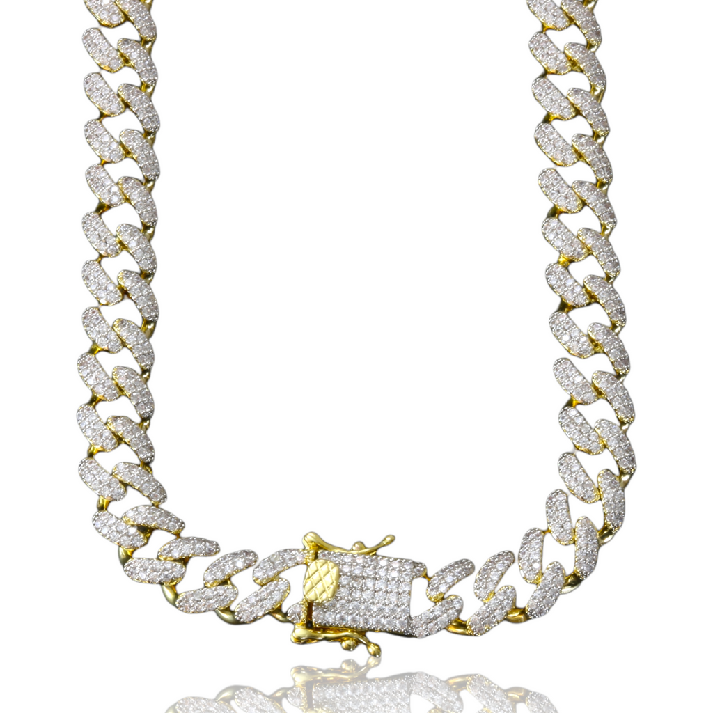 8mm Pave Cuban Link Chain Necklace Iced Out Gold Plated