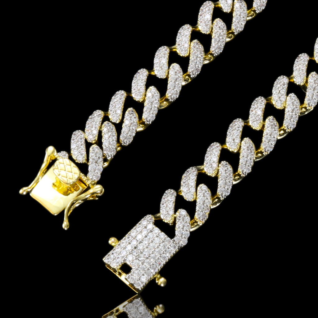 8mm Pave Cuban Link Chain Necklace Iced Out Gold Plated