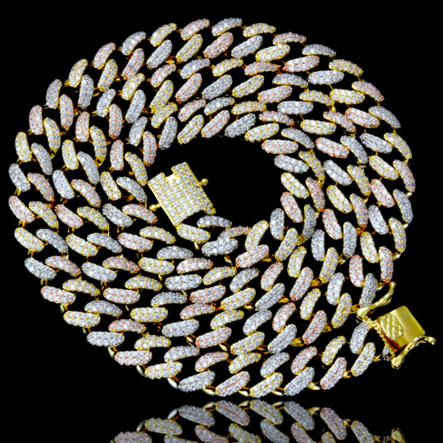 8mm Pave Cuban Link Chain Necklace Iced Out Gold Plated