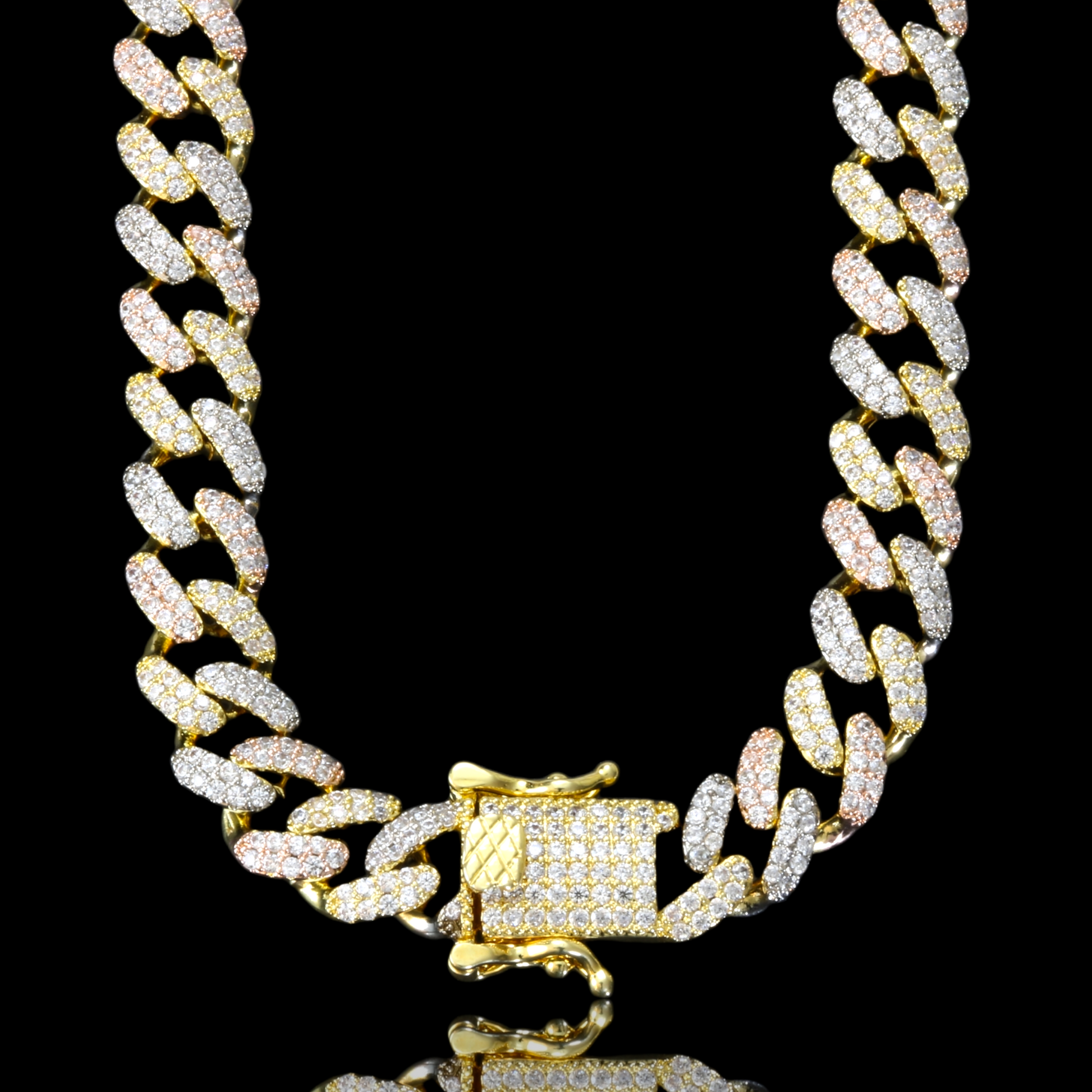 8mm Pave Cuban Link Chain Necklace Iced Out Gold Plated