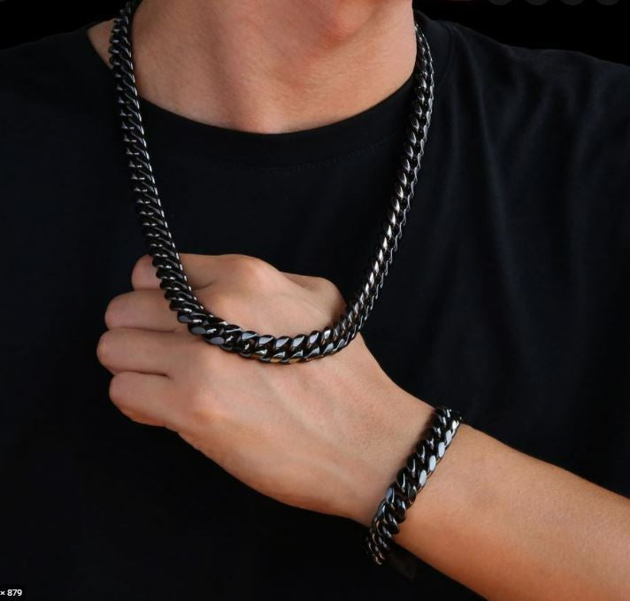 8mm Stainless Steel Cuban Curb Chain Necklace Pave Clasp