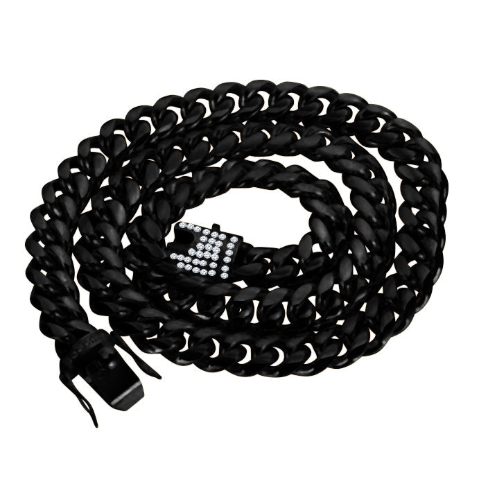 8mm Stainless Steel Cuban Curb Chain Necklace Pave Clasp