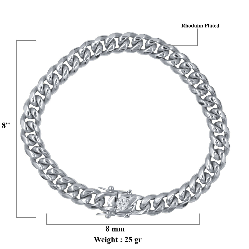 8mm Stainless Steel Curb Chain Bracelet Polished Men