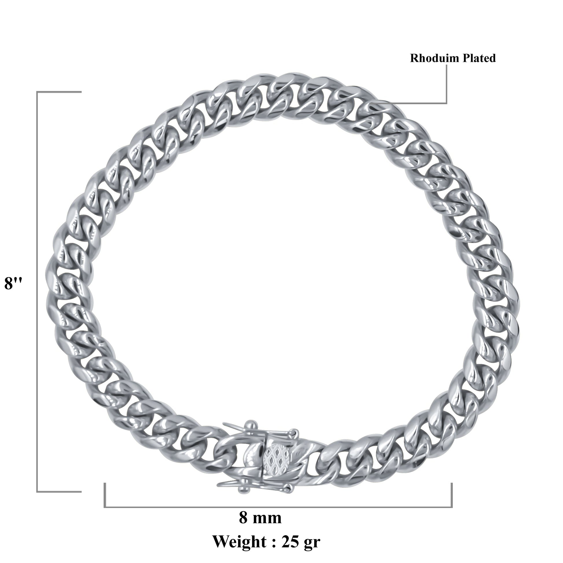8mm Stainless Steel Curb Chain Bracelet Polished Men
