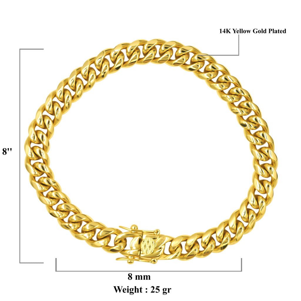 8mm Stainless Steel Curb Chain Bracelet Polished Men