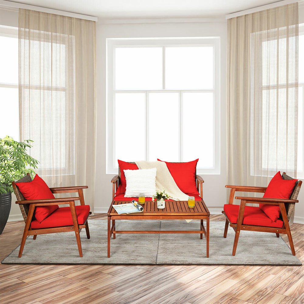 Alora 8-Piece Patio Rattan Furniture Set With Acacia Wood Frame & Cushioned Sofa Chairs (SAK74295)