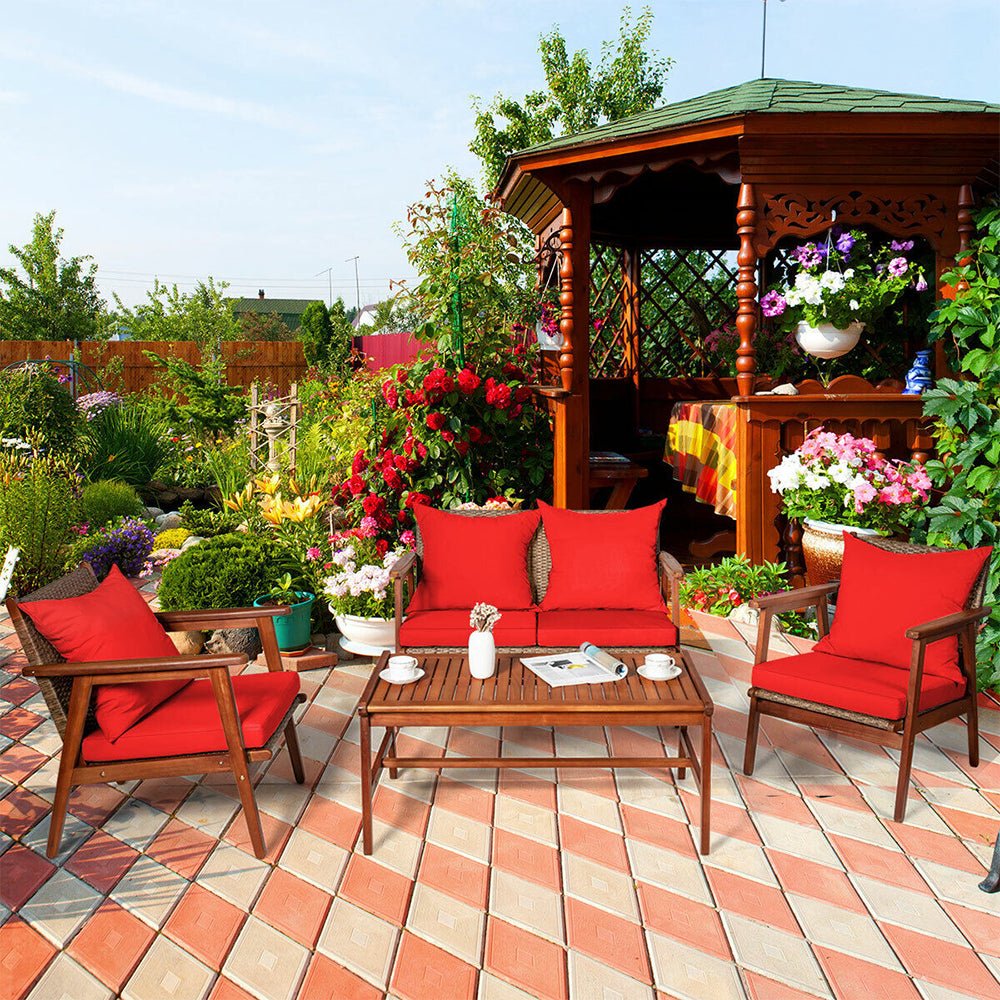 Alora 8-Piece Patio Rattan Furniture Set With Acacia Wood Frame & Cushioned Sofa Chairs (SAK74295)