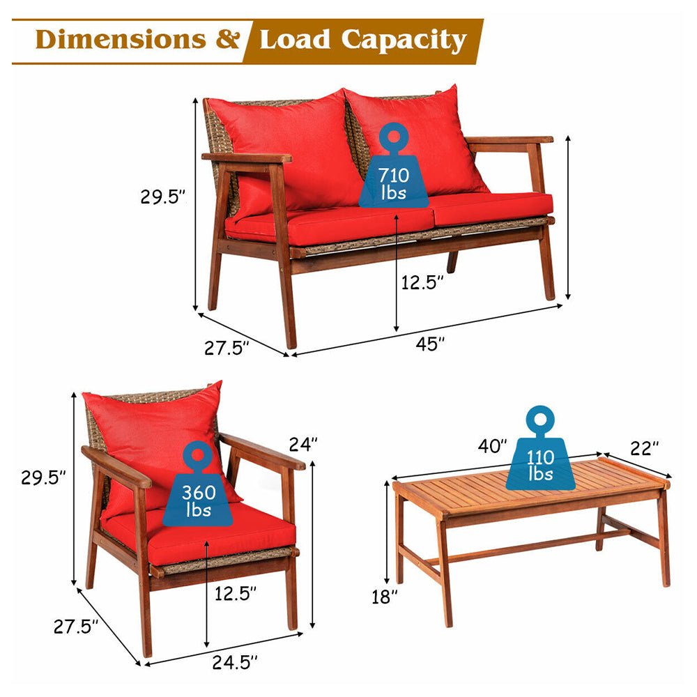 Alora 8-Piece Patio Rattan Furniture Set With Acacia Wood Frame & Cushioned Sofa Chairs (SAK74295)