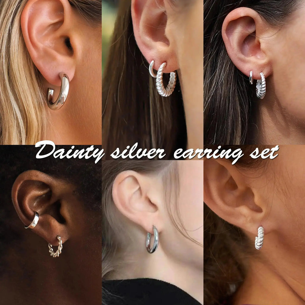 9 Pairs Gold/Sterling Silver/Rose Gold Plated Hoop Earrings Set for Women – Trendy Chunky Hoops