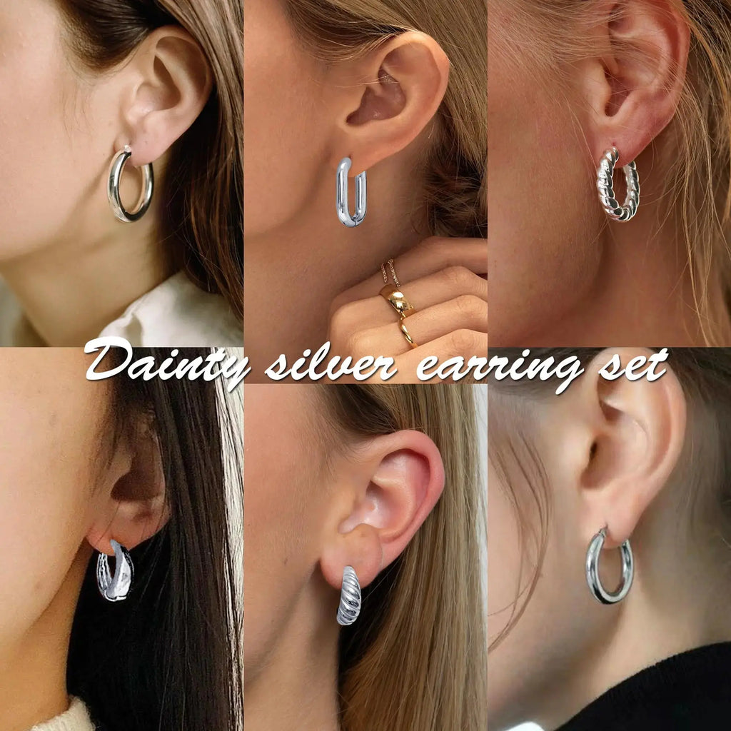 9 Pairs Gold/Sterling Silver/Rose Gold Plated Hoop Earrings Set for Women – Trendy Chunky Hoops