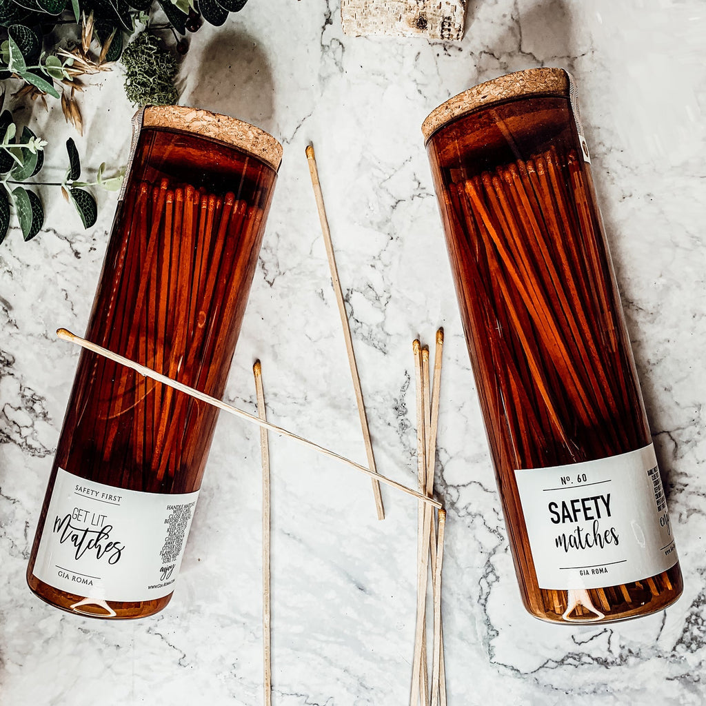 9 Inch Apothecary Matches Extra Large Safety in Amber Glass Jar With Cork Lid